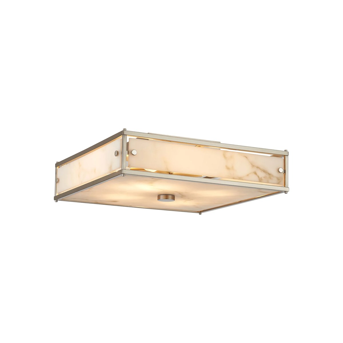 Regent Ramatuelle 4 Light 400x400mm Square Flush Ceiling Light - Satin Nickel / Grey Faux Alabaster