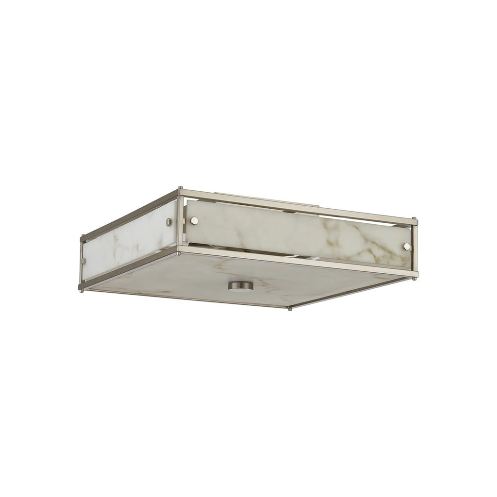 Regent Ramatuelle 4 Light 400x400mm Square Flush Ceiling Light - Satin Nickel / Grey Faux Alabaster