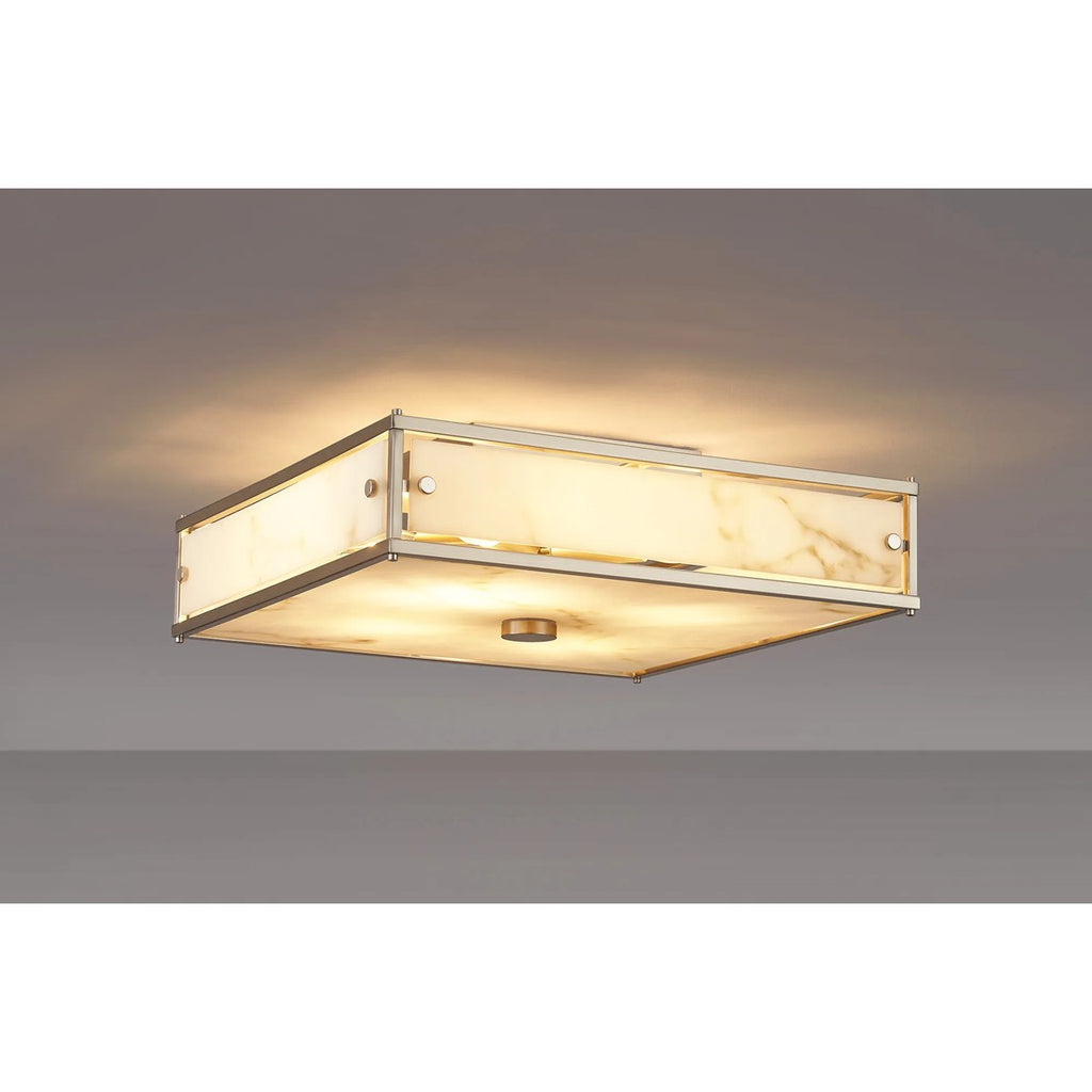 Regent Ramatuelle 4 Light 400x400mm Square Flush Ceiling Light - Satin Nickel / Grey Faux Alabaster