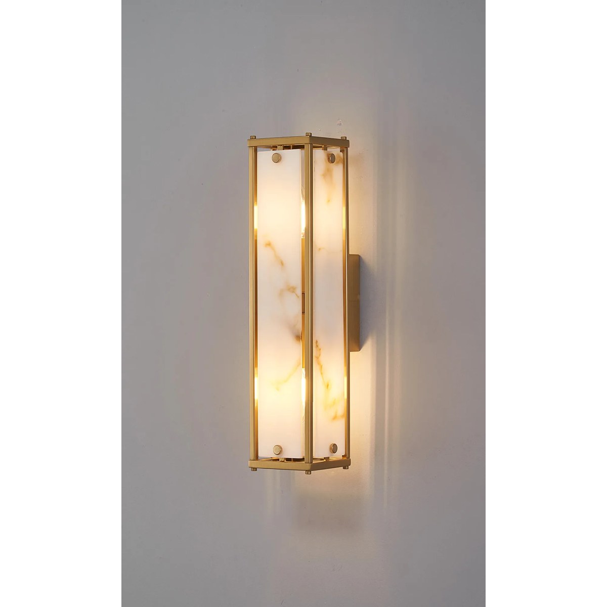 Regent Ramatuelle 2 Light 400mm Rectangular Wall Light - Brass / Brown Faux Alabaster