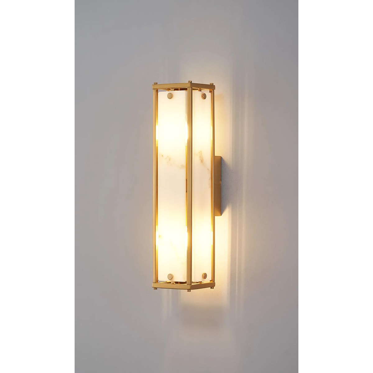 Regent Ramatuelle 2 Light 400mm Rectangular Wall Light - Brass / Grey Faux Alabaster