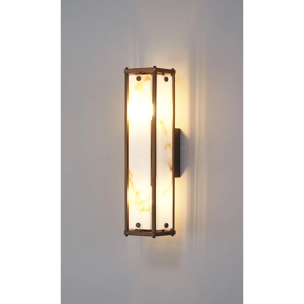 Regent Ramatuelle 2 Light 400mm Rectangular Wall Light - Painted Bronze / Brown Faux Alabaster