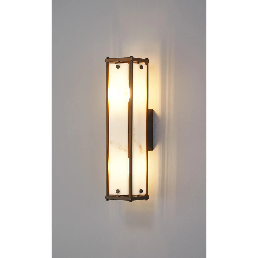 Regent Ramatuelle 2 Light 400mm Rectangular Wall Light - Painted Bronze / Grey Faux Alabaster