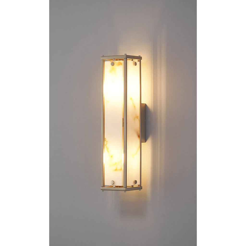 Regent Ramatuelle 2 Light 400mm Rectangular Wall Light - Satin Nickel / Brown Faux Alabaster