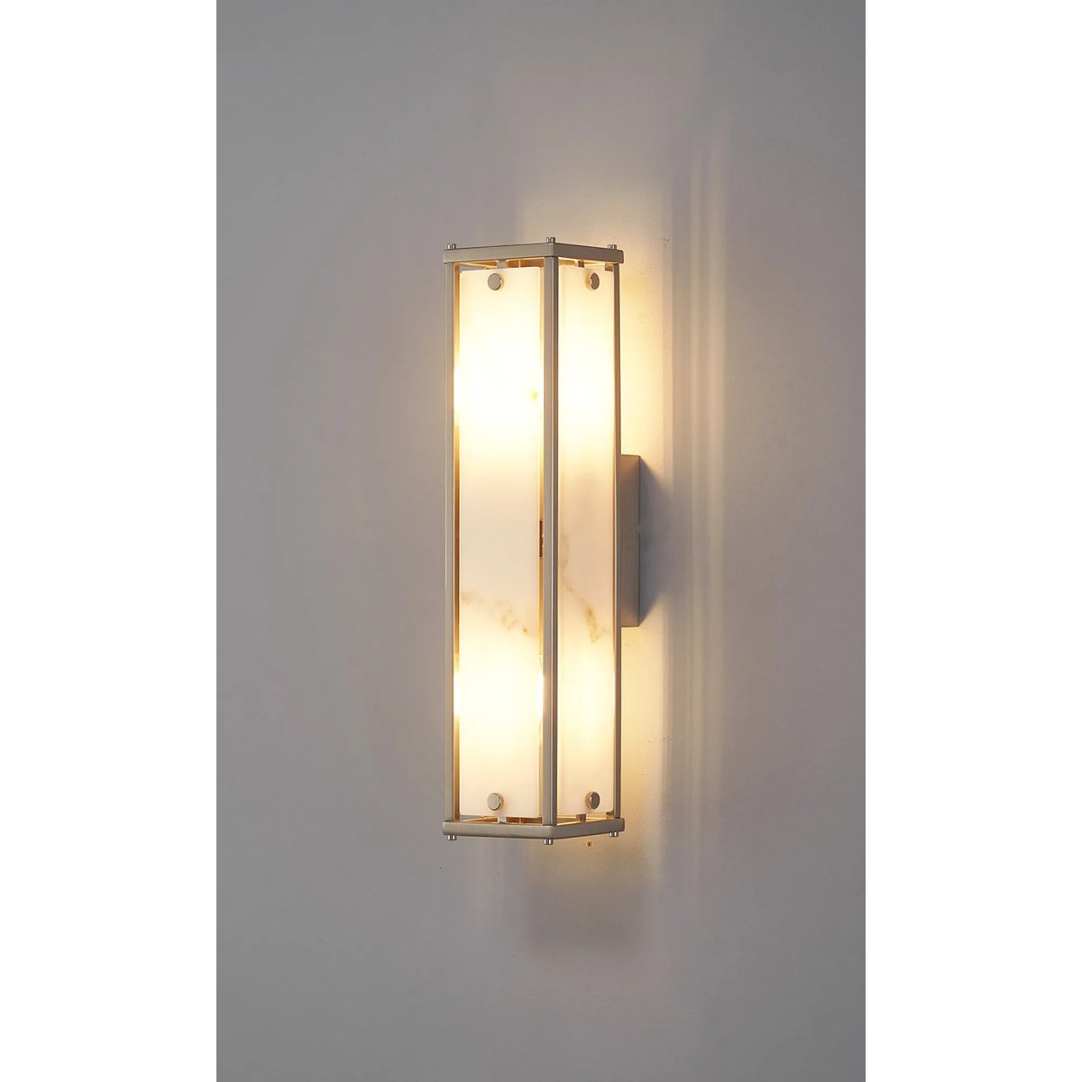 Regent Ramatuelle 2 Light 400mm Rectangular Wall Light - Satin Nickel / Grey Faux Alabaster
