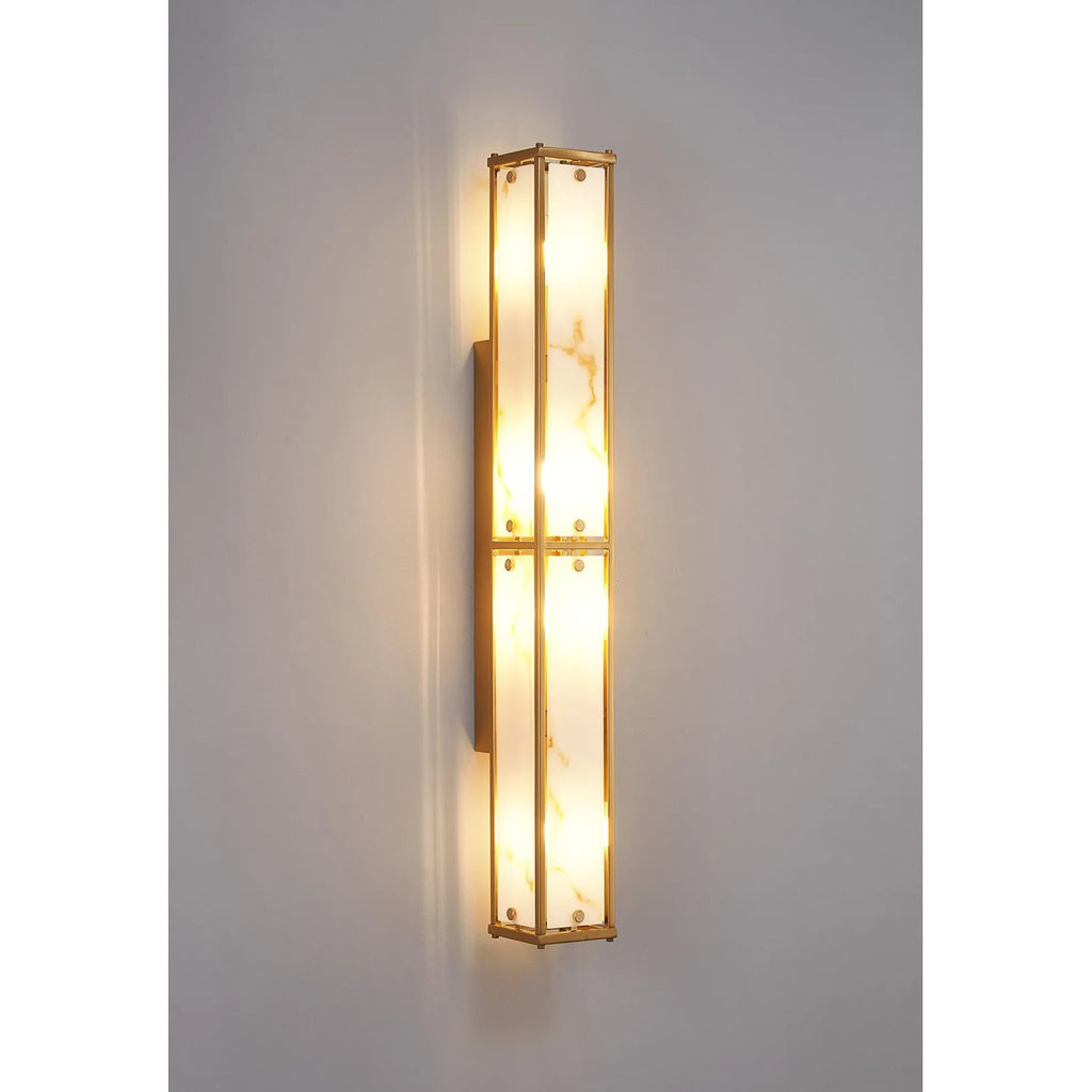 Regent Ramatuelle 4 Light 750mm Rectangular Wall Light - Brass / Brown Faux Alabaster