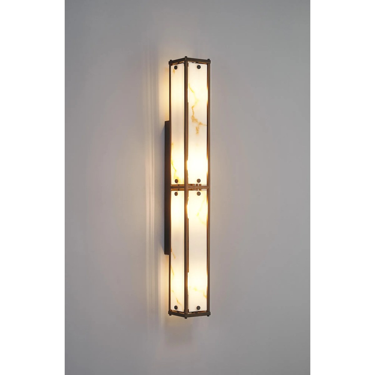 Regent Ramatuelle 4 Light 750mm Rectangular Wall Light - Painted Bronze / Brown Faux Alabaster