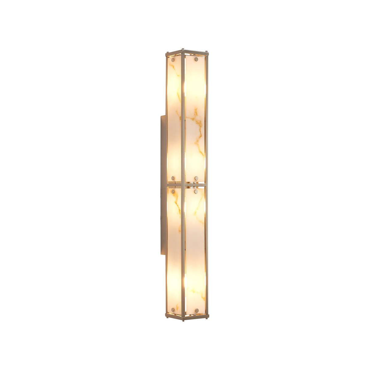 Regent Ramatuelle 4 Light 750mm Rectangular Wall Light - Satin Nickel / Brown Faux Alabaster