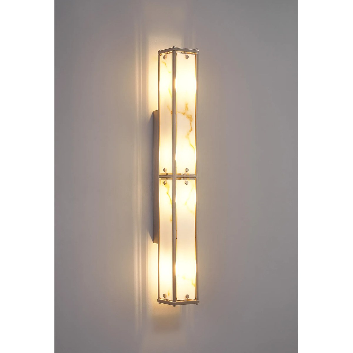 Regent Ramatuelle 4 Light 750mm Rectangular Wall Light - Satin Nickel / Brown Faux Alabaster