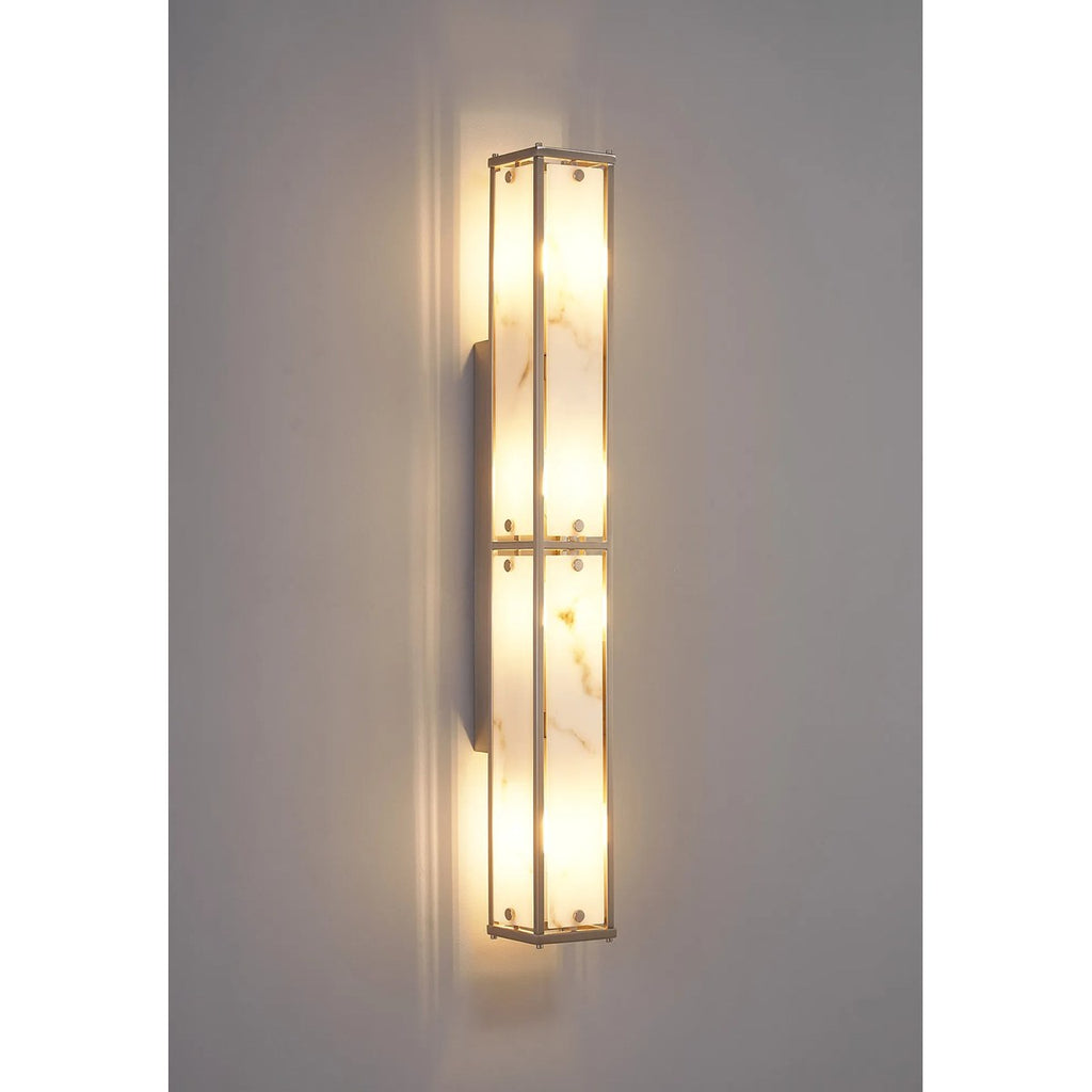 Regent Ramatuelle 4 Light 750mm Rectangular Wall Light - Satin Nickel / Grey Faux Alabaster