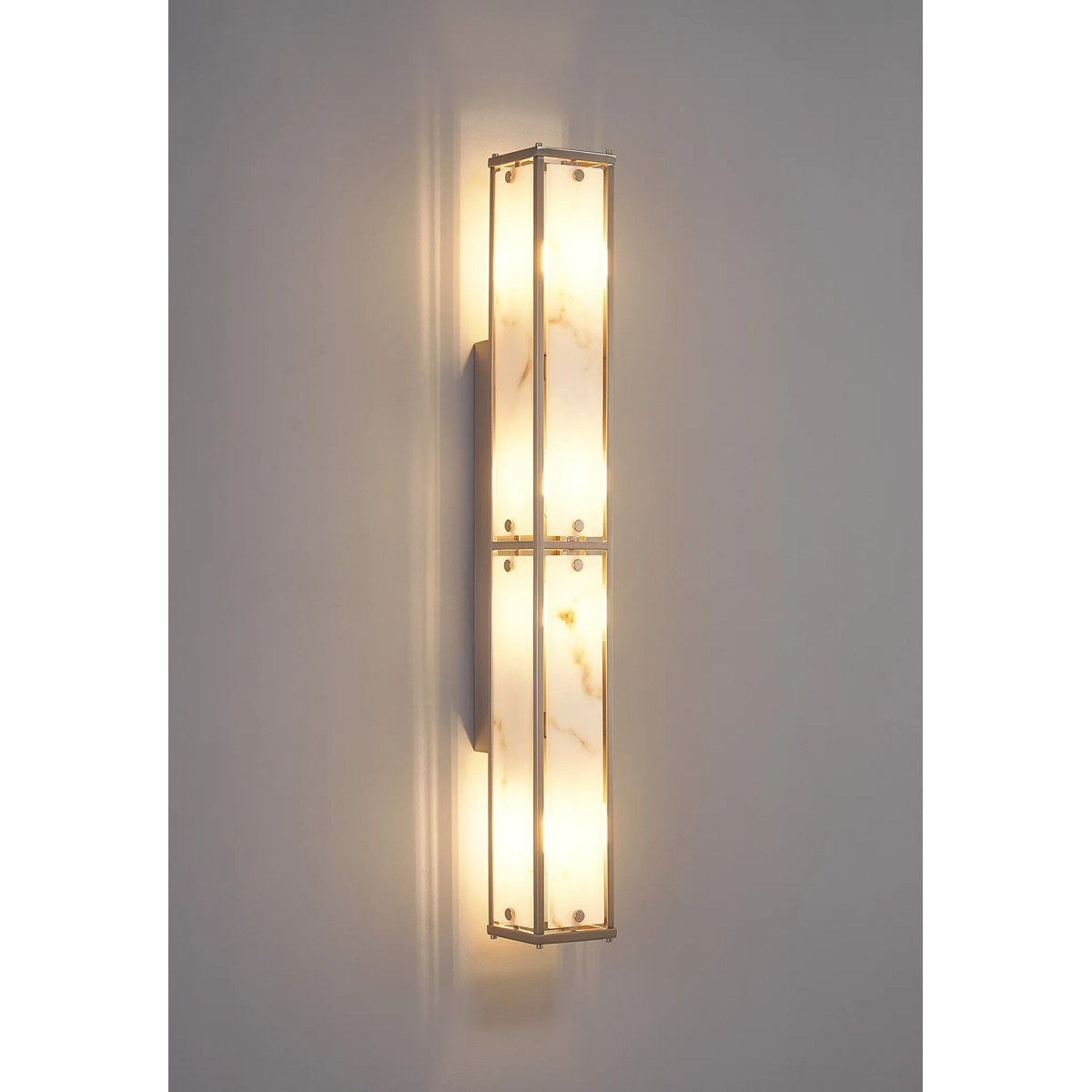 Regent Ramatuelle 4 Light 750mm Rectangular Wall Light - Satin Nickel / Grey Faux Alabaster