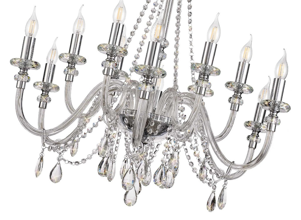 Regent Bastia 12 Light Chandelier in Polished Chrome with Clear Glass Crystal