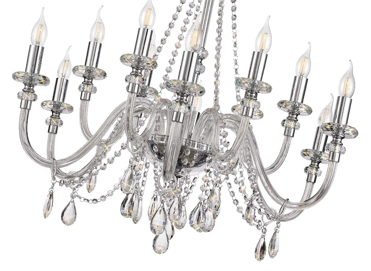 Regent Bastia 12 Light Chandelier in Polished Chrome with Clear Glass Crystal