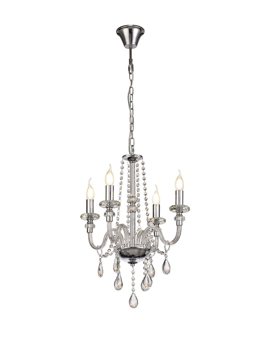 Regent Bastia 4 Light Chandelier in Polished Chrome with Clear Glass Crystal