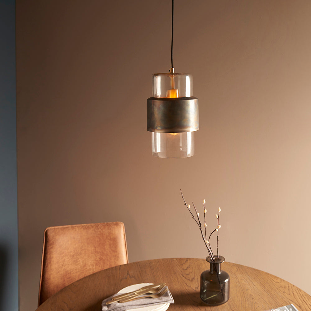 Regent Catania 1 Light Pendant Light in Bronze Patina with Glass Shade