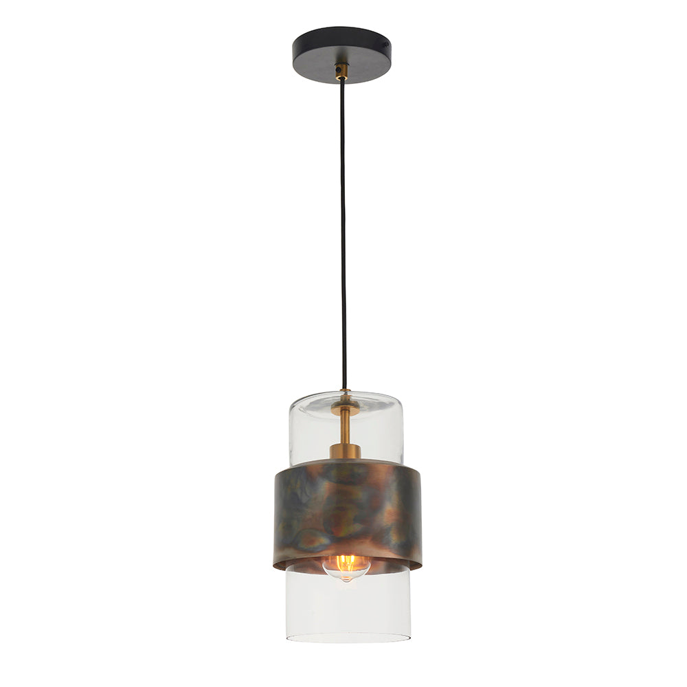 Regent Catania 1 Light Pendant Light in Bronze Patina with Glass Shade