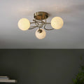 Regent Celest 3 Light Semi Flush Ceiling Light in Antique Brass