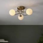Regent Celest 3 Light Semi Flush Ceiling Light in Antique Brass