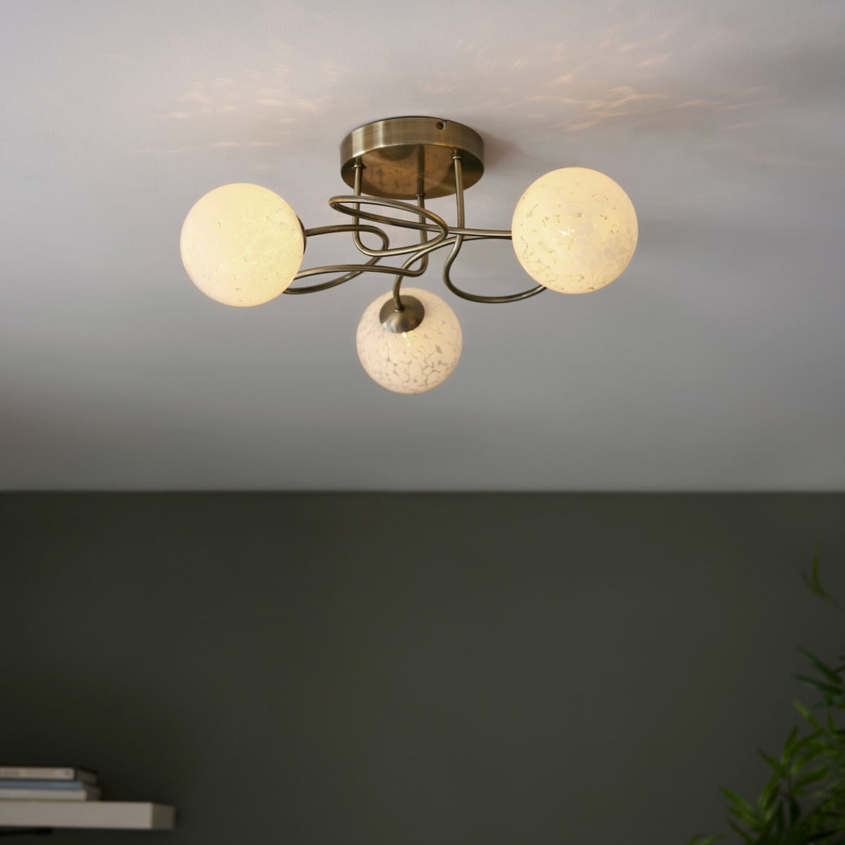 Regent Celest 3 Light Semi Flush Ceiling Light in Antique Brass