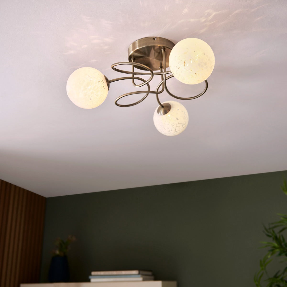 Regent Celest 3 Light Semi Flush Ceiling Light in Antique Brass