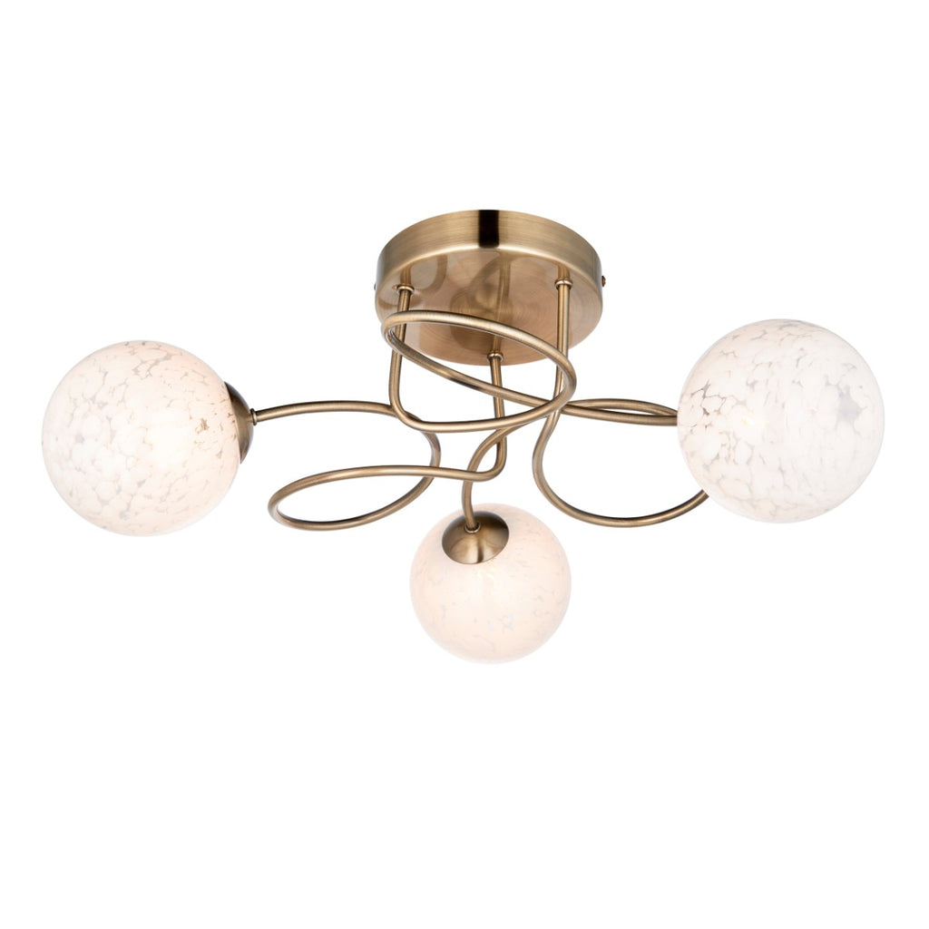 Regent Celest 3 Light Semi Flush Ceiling Light in Antique Brass
