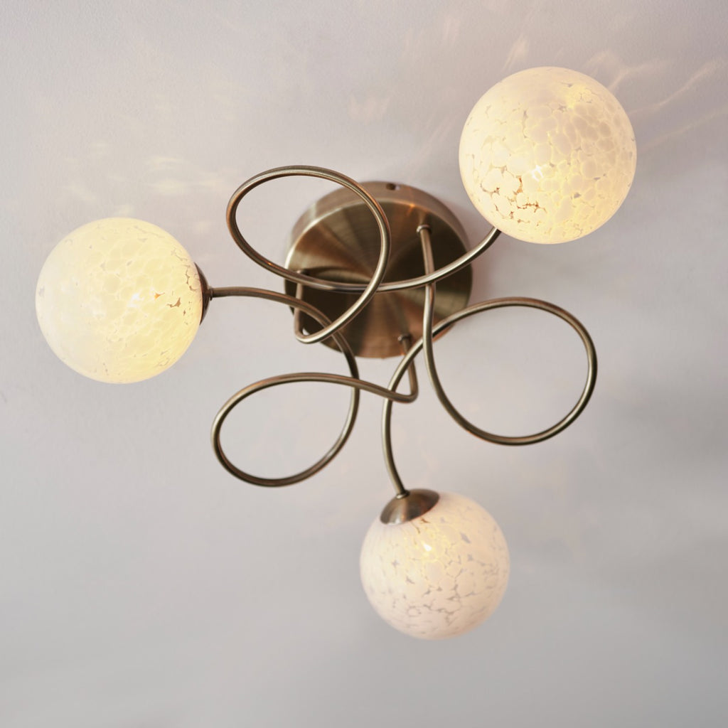 Regent Celest 3 Light Semi Flush Ceiling Light in Antique Brass