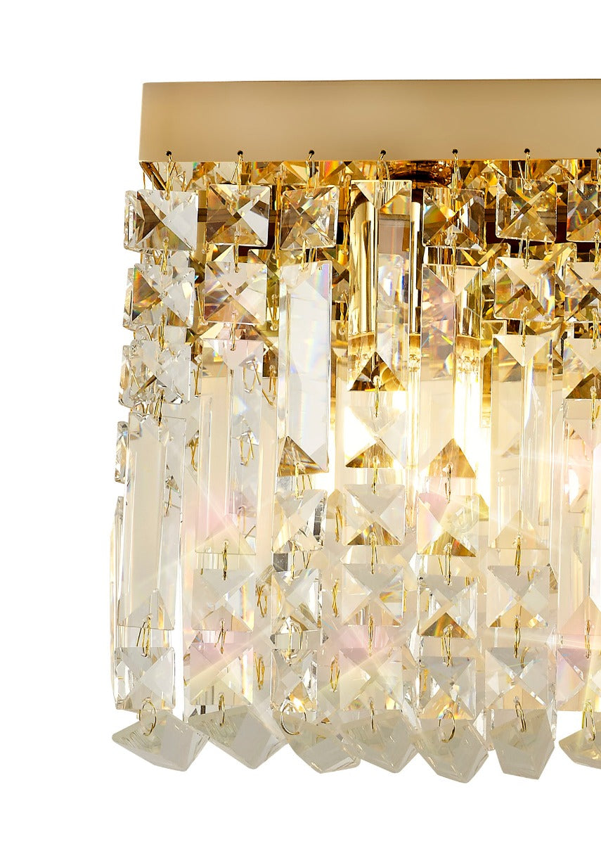 Regent Cholet Large Rectangular 3 Light Wall Light in Gold with Crystal