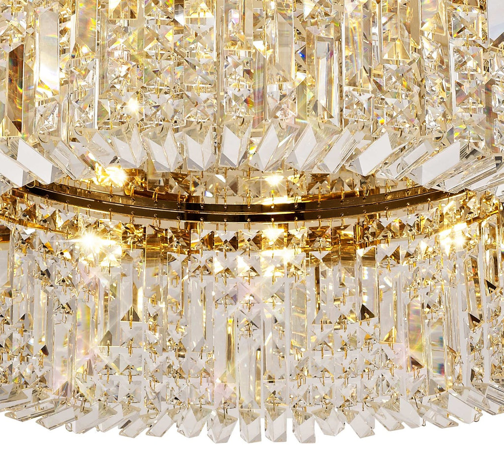 Regent Cholet Round 12 Light Flush Chandelier in Gold with Crystal