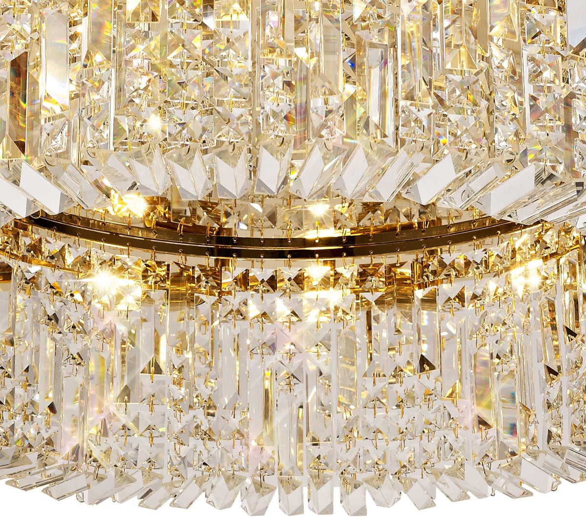 Regent Cholet Round 12 Light Flush Chandelier in Gold with Crystal