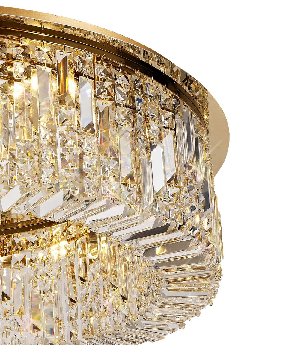 Regent Cholet Round 12 Light Flush Chandelier in Gold with Crystal