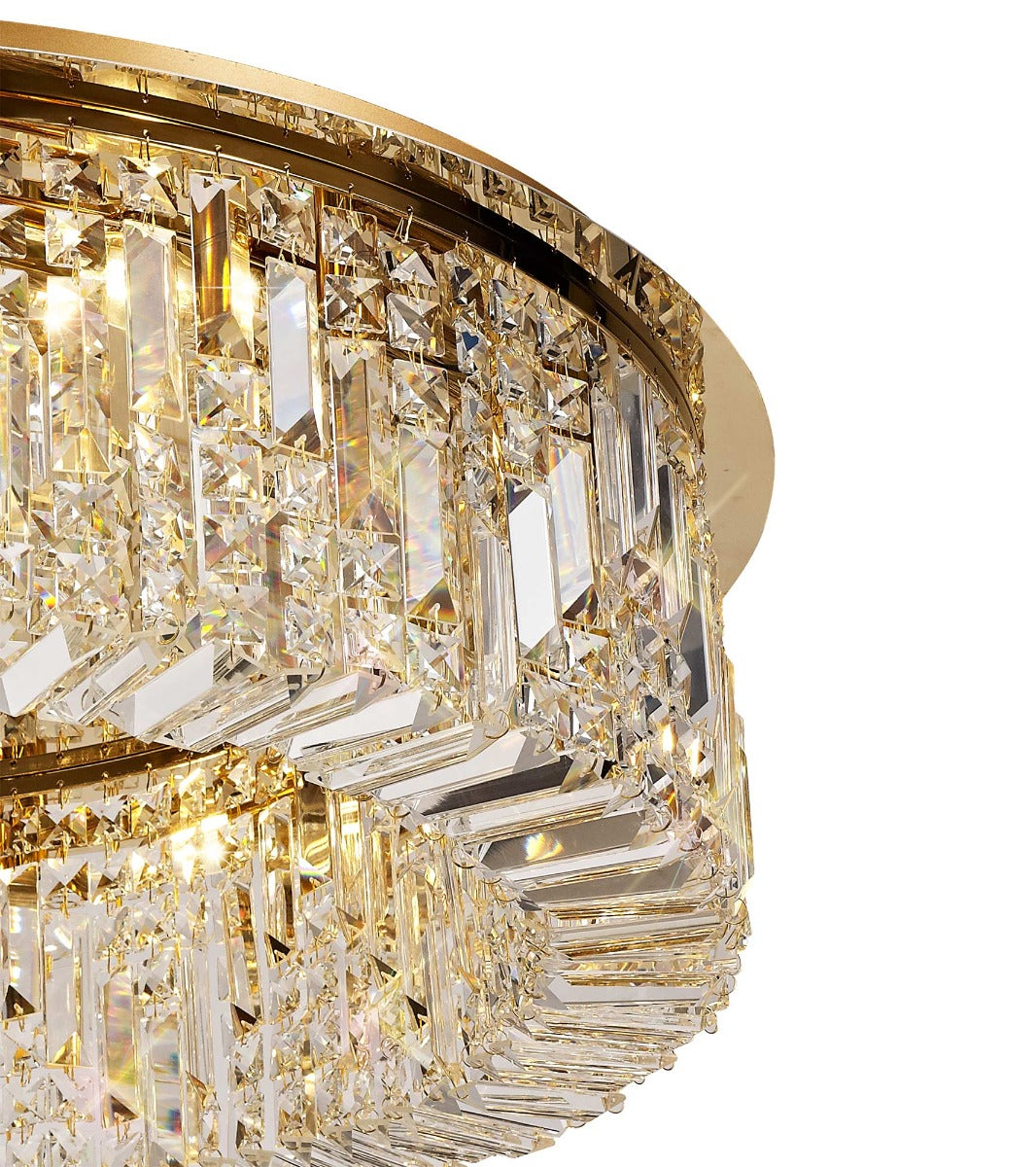 Regent Cholet Round 12 Light Flush Chandelier in Gold with Crystal