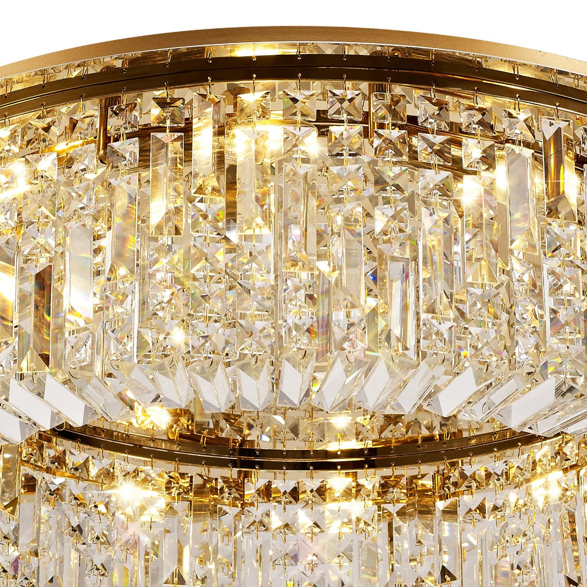 Regent Cholet Round 12 Light Flush Chandelier in Gold with Crystal