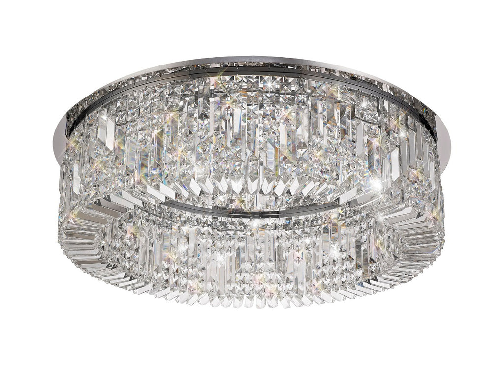 Regent Cholet Round 12 Light Flush Chandelier in Polished Chrome with Crystal