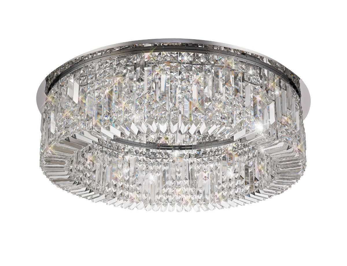 Regent Cholet Round 12 Light Flush Chandelier in Polished Chrome with Crystal