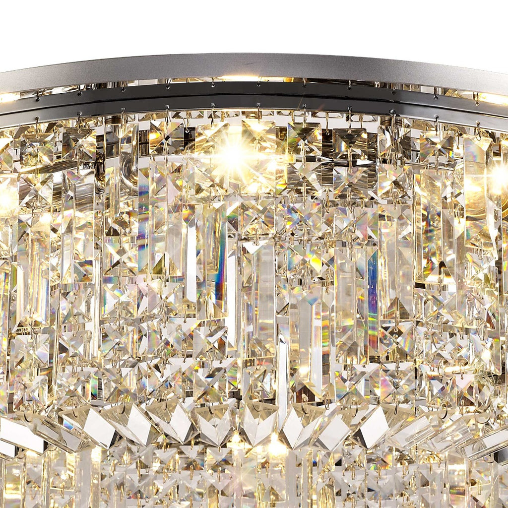 Regent Cholet Round 12 Light Flush Chandelier in Polished Chrome with Crystal