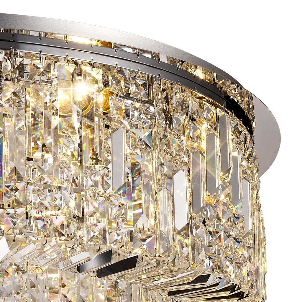 Regent Cholet Round 12 Light Flush Chandelier in Polished Chrome with Crystal