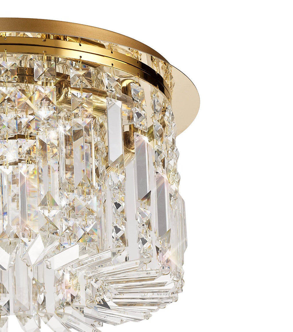 Regent Cholet Round 5 Light Flush Chandelier in Gold with Crystal