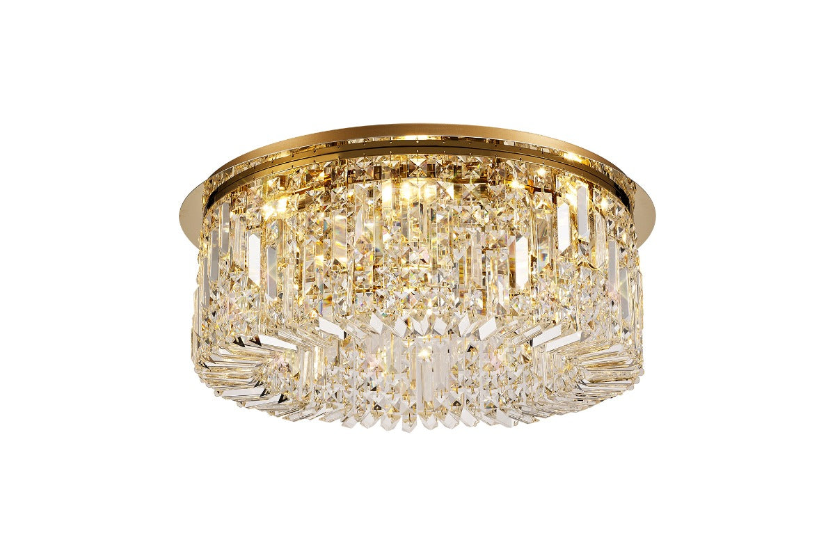 Regent Cholet Round 8 Light Flush Chandelier in Gold with Crystal