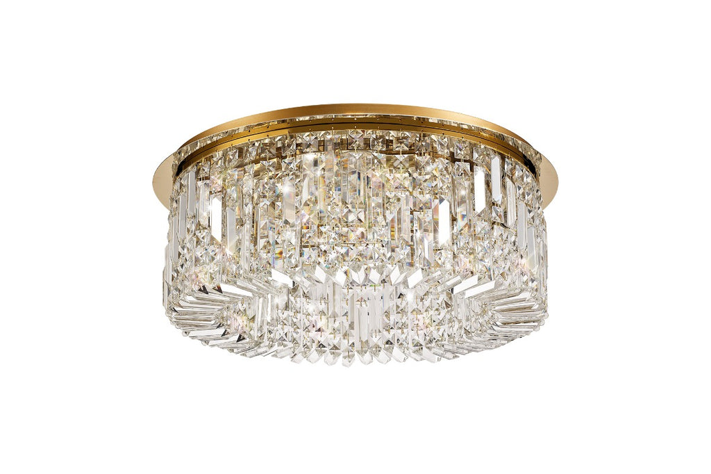Regent Cholet Round 8 Light Flush Chandelier in Gold with Crystal