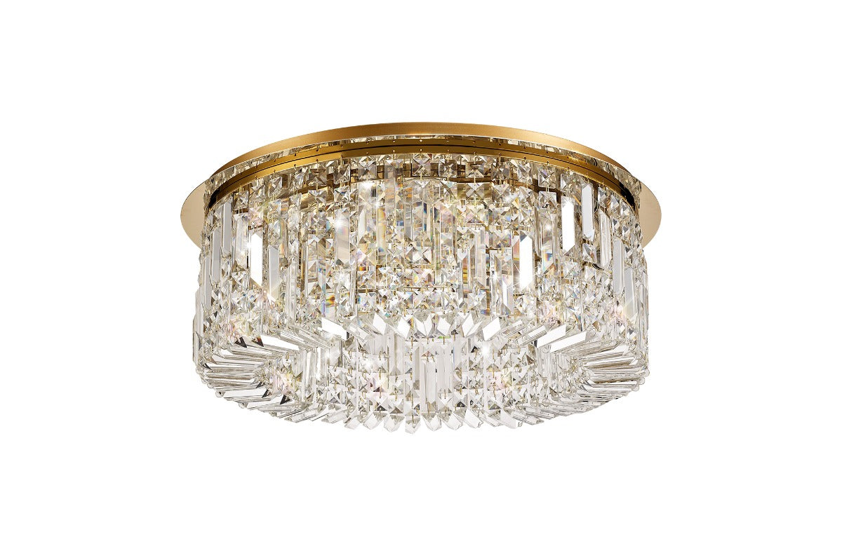 Regent Cholet Round 8 Light Flush Chandelier in Gold with Crystal