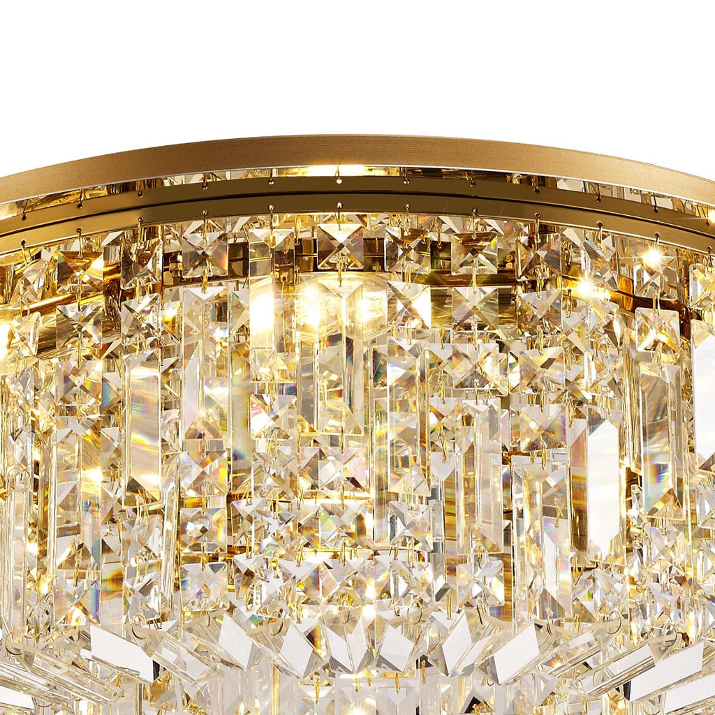 Regent Cholet Round 8 Light Flush Chandelier in Gold with Crystal