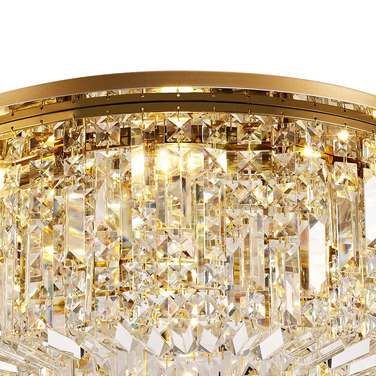Regent Cholet Round 8 Light Flush Chandelier in Gold with Crystal
