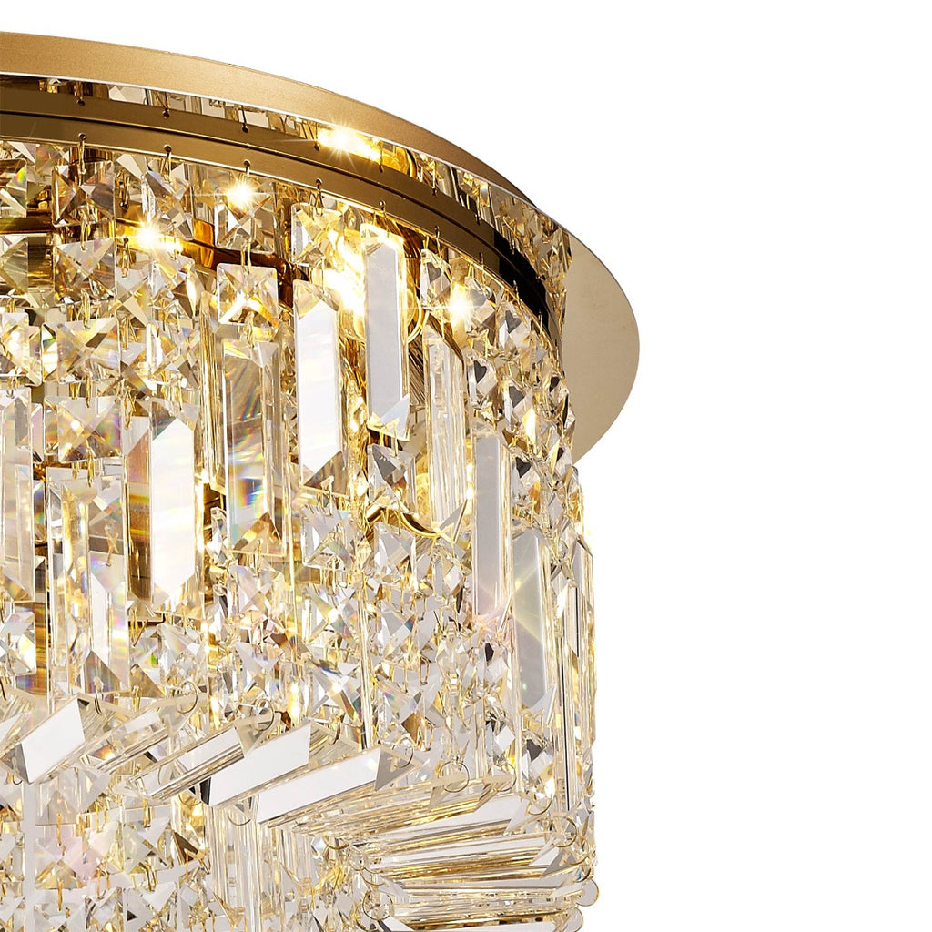 Regent Cholet Round 8 Light Flush Chandelier in Gold with Crystal