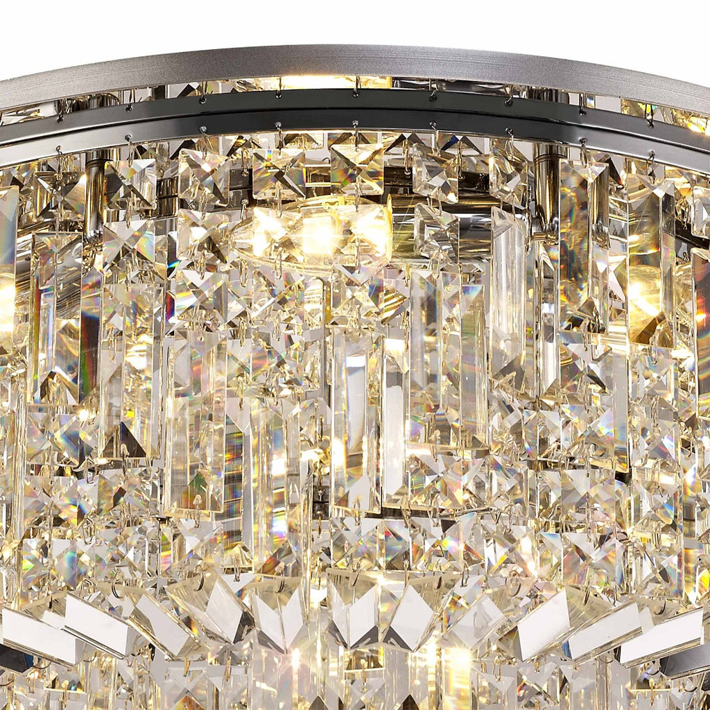 Regent Cholet Round 8 Light Flush Chandelier in Polished Chrome with Crystal
