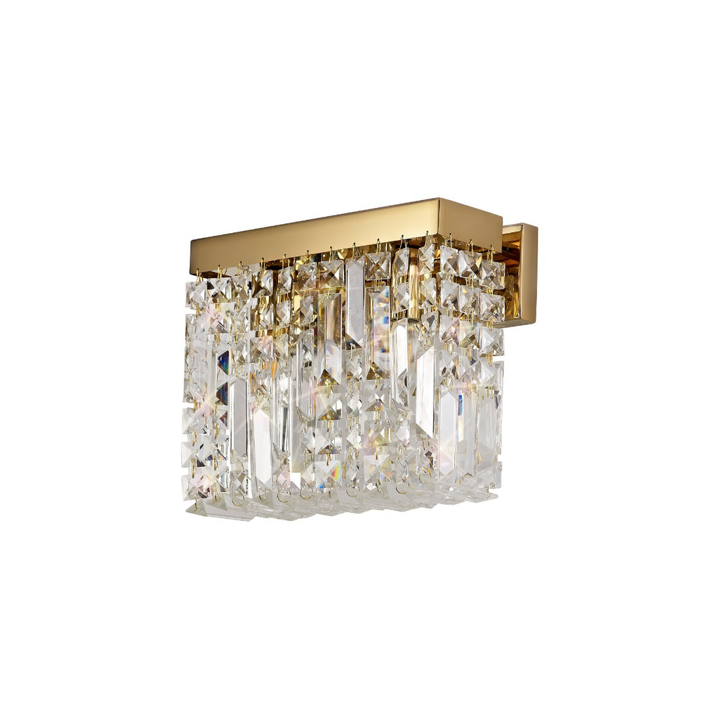 Regent Cholet Small Rectangular 2 Light Wall Light in Gold with Crystal