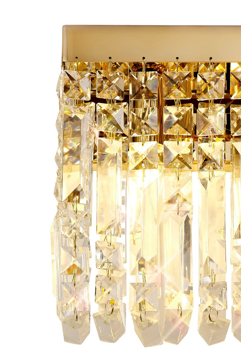 Regent Cholet Small Rectangular 2 Light Wall Light in Gold with Crystal