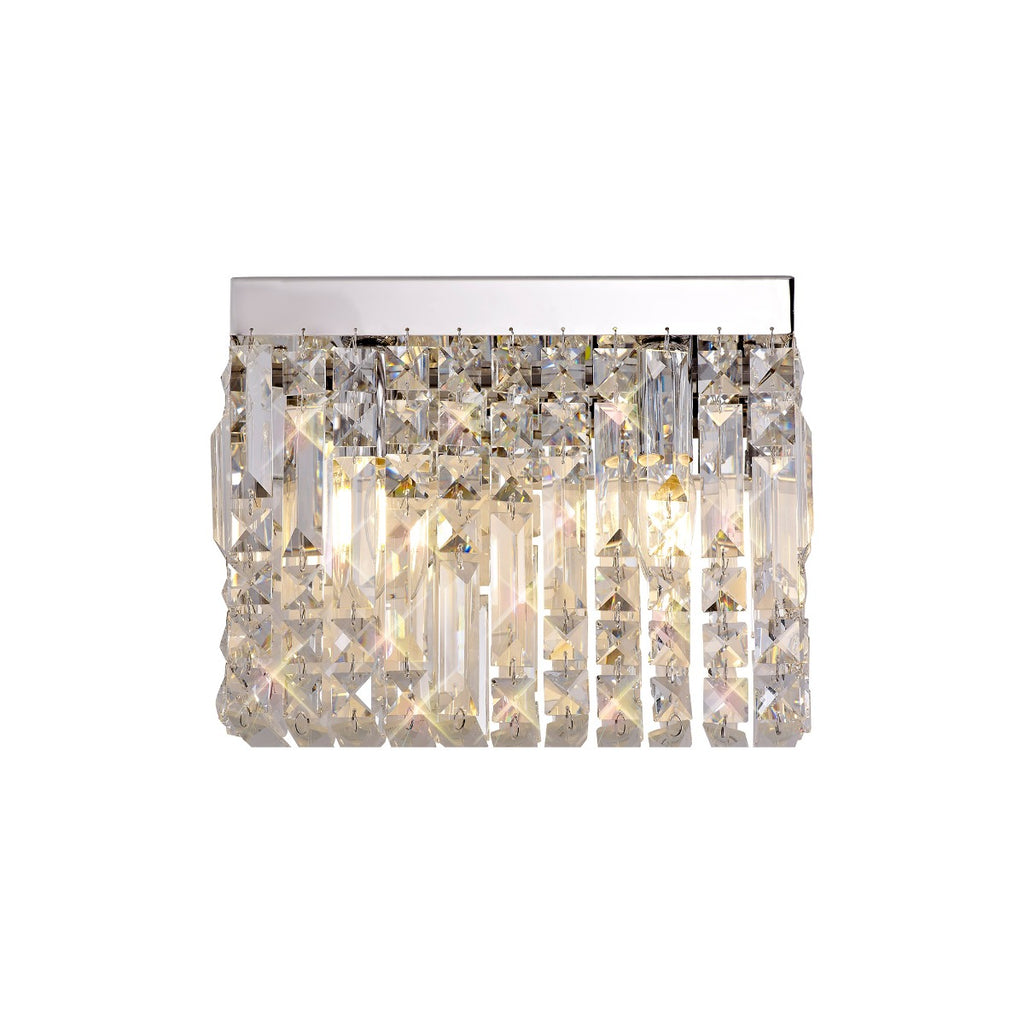 Regent Cholet Small Rectangular 2 Light Wall Light in Polished Chrome with Crystal