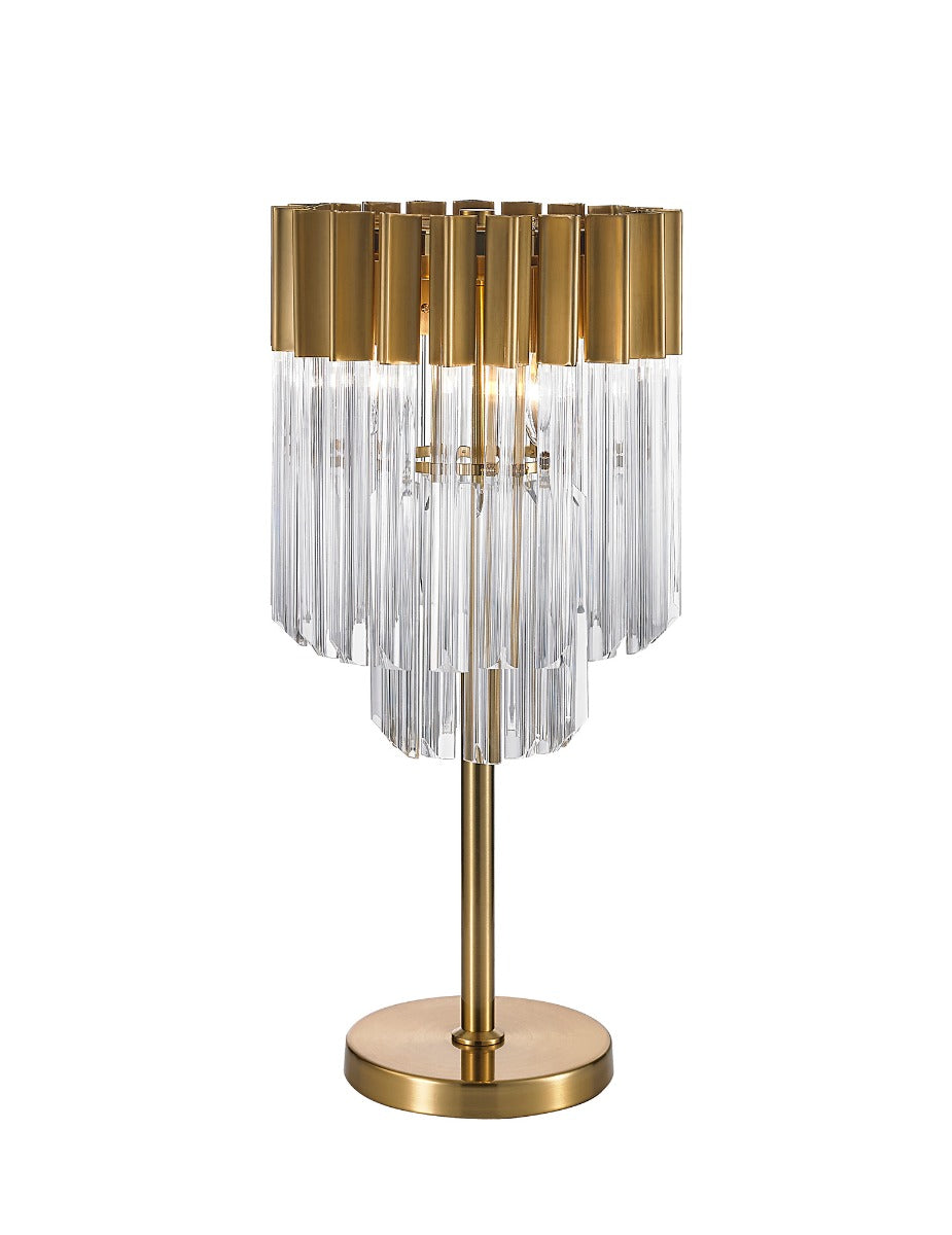 Regent Fontainebleau 3 Light Table Lamp in Brass with Clear Sculpted Glass
