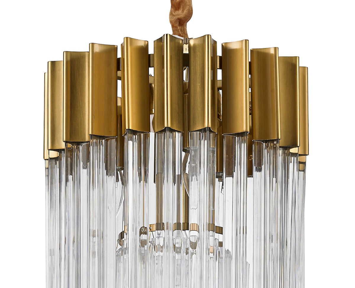 Regent Fontainebleau Round 4 Light Pendant Light in Brass with Clear Sculpted Glass