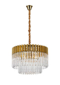 Regent Fontainebleau Round 8 Light Pendant Light in Brass with Clear Sculpted Glass
